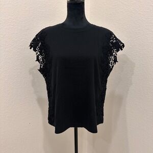 NEW Express Black Sleeveless Lace Cotton Shirt Top Boho Casual Large